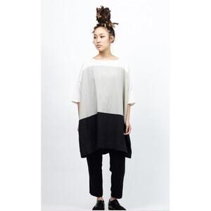 Uzi NYC Oversized Colorblock Tunic Dress O/S Ivory Gray Black #CB3